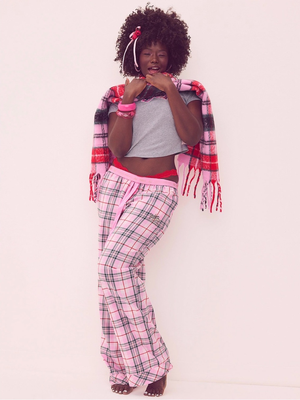 PINK X LoveShackFancy Pink Lurex Stripe Flannel PJ Pant